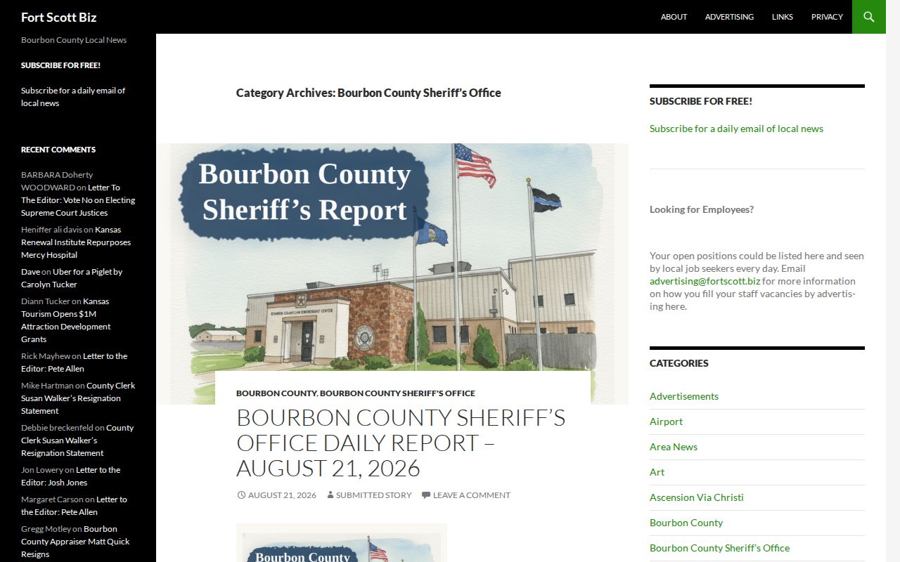 Bourbon County arrest news Fort Scott Biz sheriff report archive