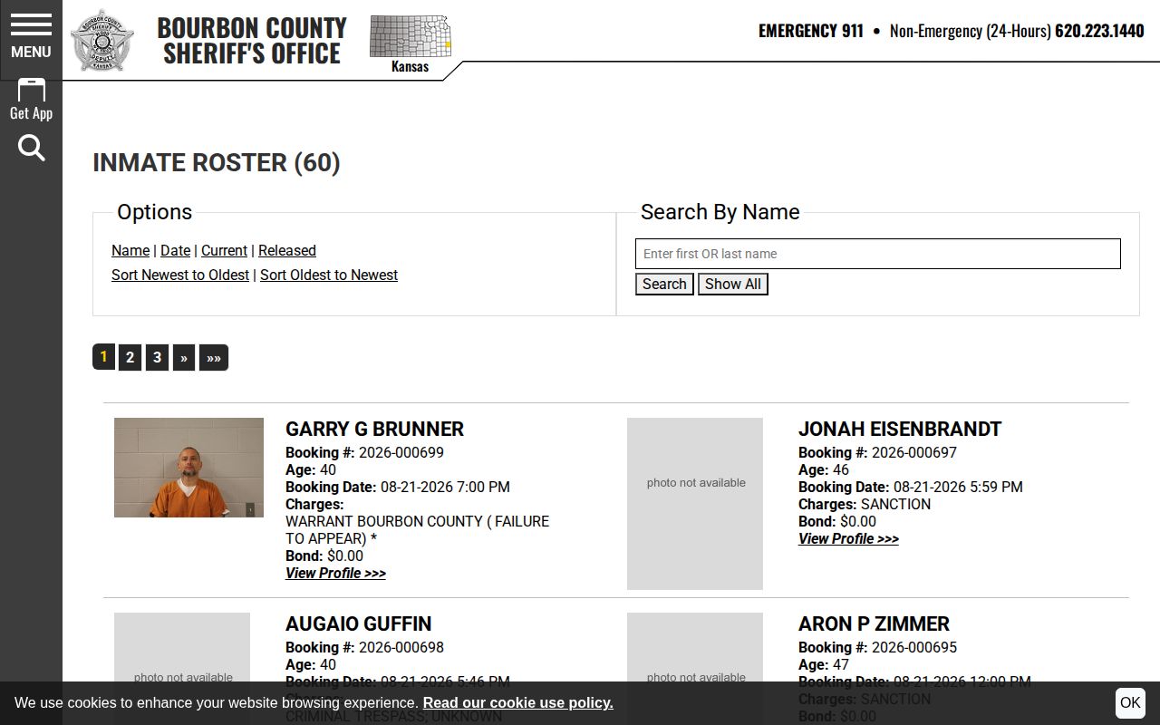 Bourbon County current-custody busted mugshot booking feed