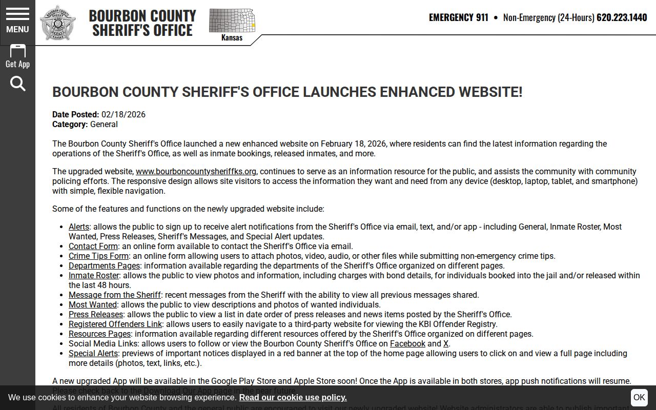Bourbon County enhanced website inmate photo and release record announcement