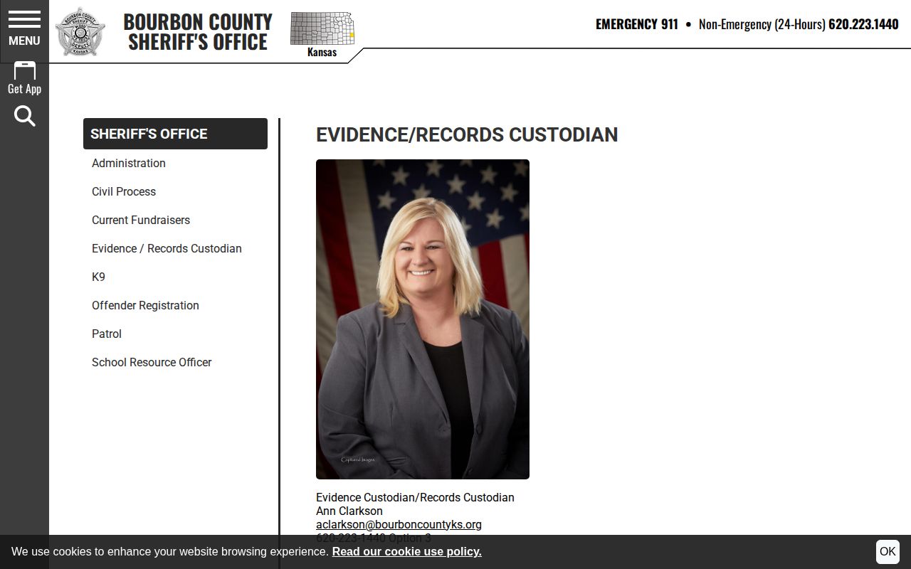 Bourbon County Sheriff booking record and mugshot records custodian page