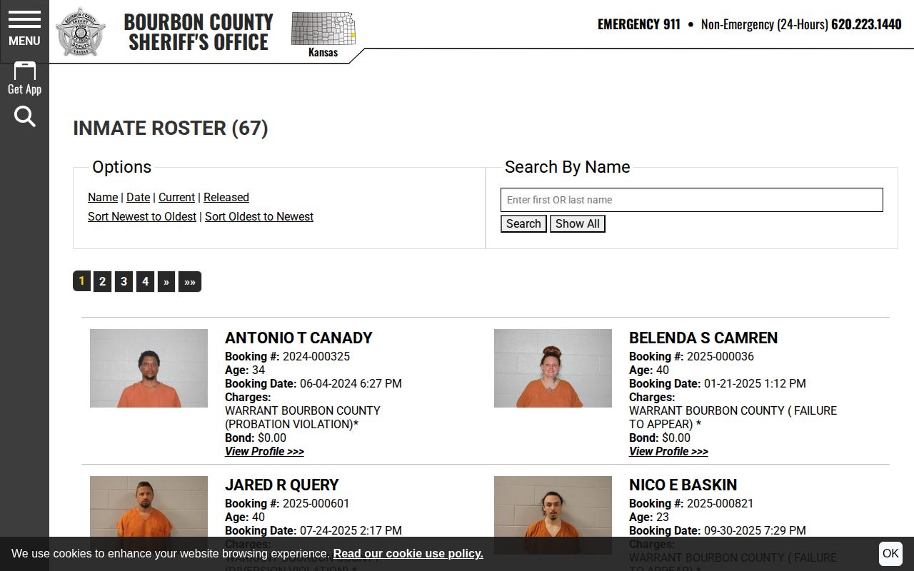 Bourbon County official busted mugshot and inmate roster search interface
