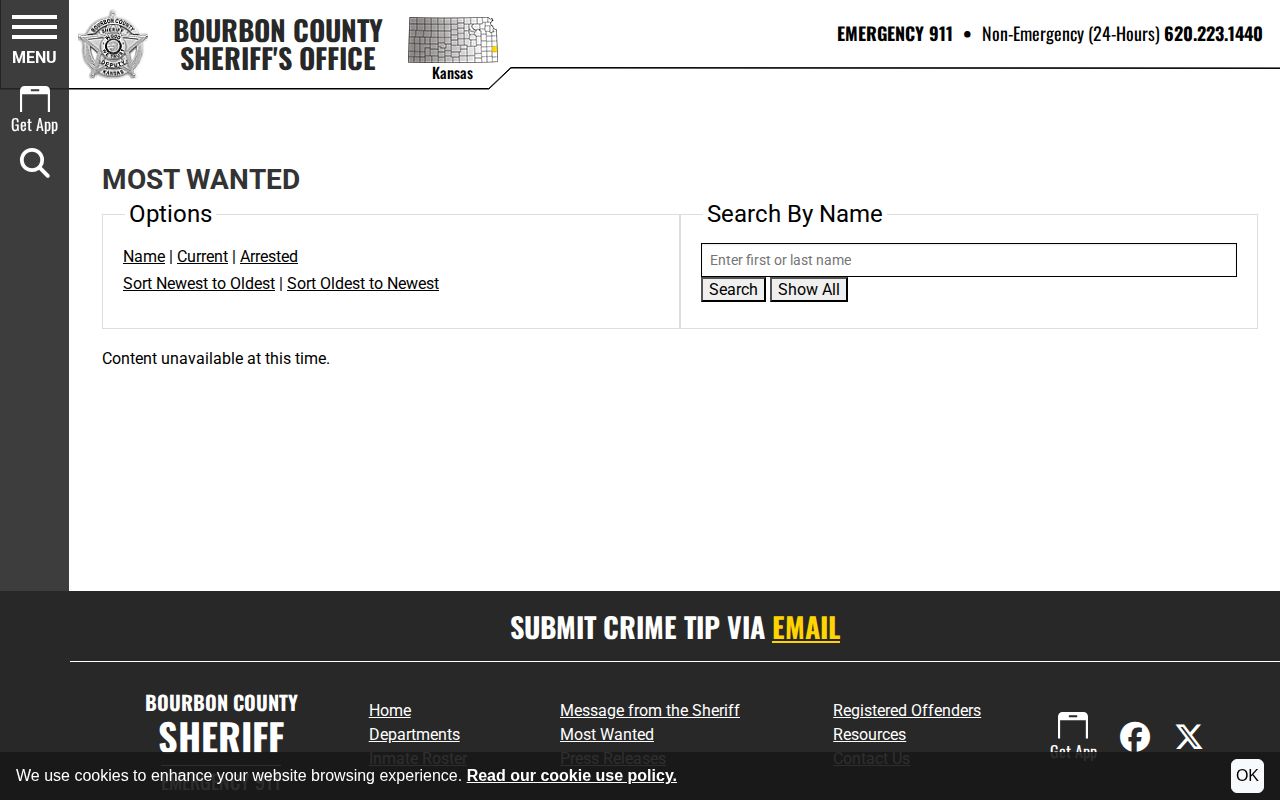 Bourbon County wanted fugitives official sheriff interface