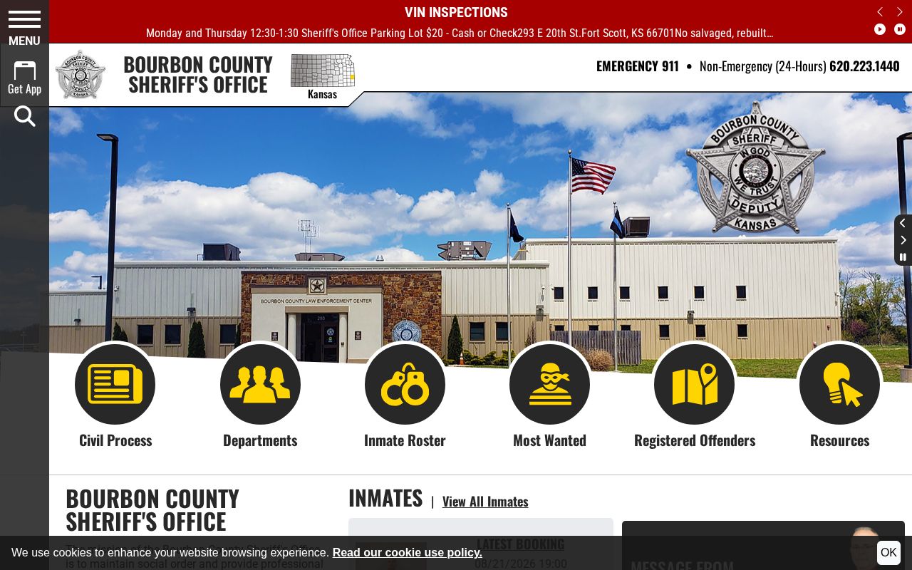 Bourbon County Sheriff official source for Uniontown booking records